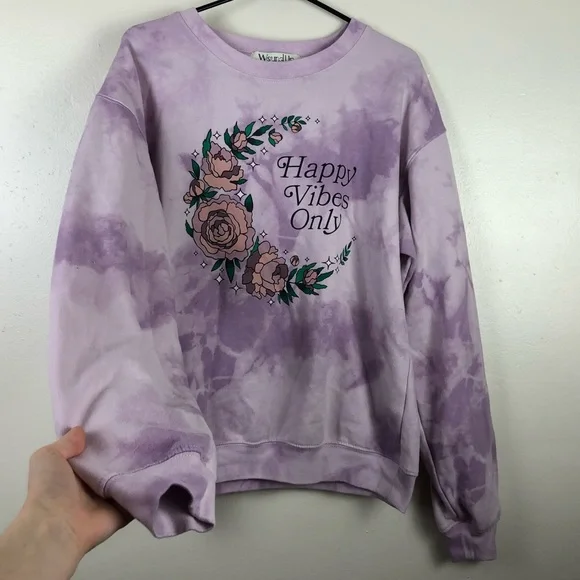 Wound Up “Happy Vibes Only” Marble Purple Sweater - Picture 2 of 5